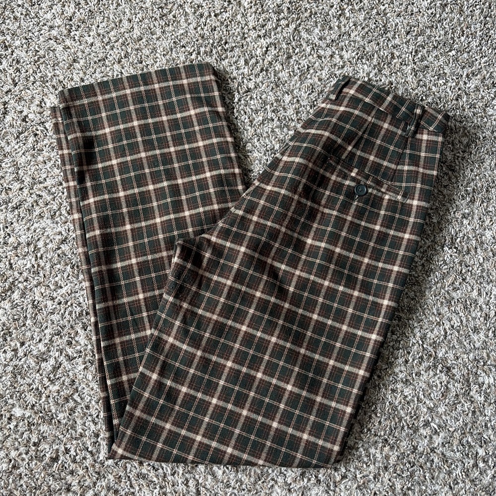 Brandy Melville Amelia Plaid Pants 24x29 Small Dark Green Brown Beige
